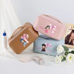 Personalised Cartoon Graduate Pink Bow Initial Leather Makeup Bag with Name Travel Accessories Birthday Graduation Gift for Women Girls