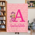 Personalisierte Cartoon Graduation Mädchen Wort Wolke weiche Decke mit Initial und Name Home Decor Graduation Geschenk für Schulkameraden Mädchen