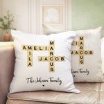 Personalized Rustic Scrabble 2-25 Names Crossword Puzzle Art Throw Pillow Cover with Title Home Decor Birthday Holiday Party Gift for Family Friends
