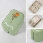 Portagioie in pelle PU portatile da viaggio personalizzato con nome e fiore di nascita specchio LED regalo di San Valentino per donne