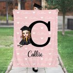 Personalizzato Cartoon Graduate Character Soft Throw Blanket con nomi e iniziali Graduation Birthday Gift per donne ragazze