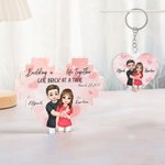 Personalised Double-sided Cartoon Hugging Couple Heart Building Block Puzzle with Date and Name Valentine's Day Anniversary Gift for Couple