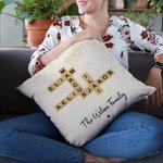 Personalized Rustic Scrabble 2-25 Names Crossword Puzzle Art Throw Pillow Cover with Title Home Decor Birthday Holiday Party Gift for Family Friends
