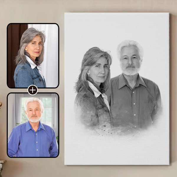 Personalisierter 2 Fotos Schwarz-Weiß Poster Leinwand Wandkunst Erinnerungs- und Gedenkgeschenk für Angehörige