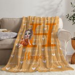 Personalizzato Cartoon Graduate Character Soft Throw Blanket con nomi e iniziali Graduation Birthday Gift per donne ragazze