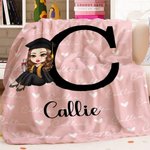 Personalizzato Cartoon Graduate Character Soft Throw Blanket con nomi e iniziali Graduation Birthday Gift per donne ragazze