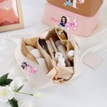 Personalised Cartoon Graduate Pink Bow Initial Leather Makeup Bag with Name Travel Accessories Birthday Graduation Gift for Women Girls