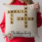 Personalized Rustic Scrabble 2-25 Names Crossword Puzzle Art Throw Pillow Cover with Title Home Decor Birthday Holiday Party Gift for Family Friends