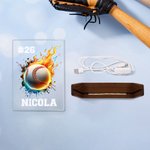 Luce notturna LED con base in legno personalizzato con nome e numero design palla infuocata regalo di compleanno per gli amanti dello sport