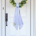 Personalized Cute Bunny Cotton Gingham Easter Basket Sash with Embroidered Initial Door Basket Decor Easter Baptism Gift for Baby