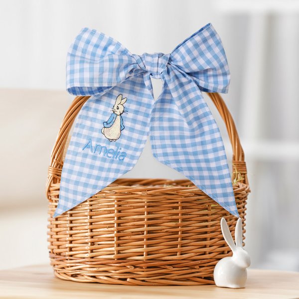 Personalized Embroidered Cute Bunny Cross 100% Cotton Gingham Easter Basket Sash with Name Door Basket Decor Easter Baptism Gift for Kids
