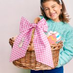 Personalized Embroidered Cute Bunny Cross 100% Cotton Gingham Easter Basket Sash with Name Door Basket Decor Easter Baptism Gift for Kids