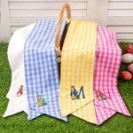 Personalized Cute Bunny Cotton Gingham Easter Basket Sash with Embroidered Initial Door Basket Decor Easter Baptism Gift for Baby