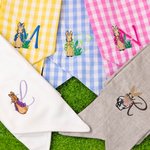 Personalized Cute Bunny Cotton Gingham Easter Basket Sash with Embroidered Initial Door Basket Decor Easter Baptism Gift for Baby