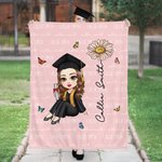 Personalized Cartoon Graduate Birth Flower Soft Throw Blanket with Repeating Names Multicolor Home Decor Birthday Graduation Gift for Women