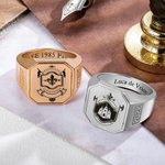 Gepersonaliseerde Schoollogo Wapenschild Ring Gegraveerde Vierkante Zegelring met Tekst Afgestudeerden Cadeau voor Mannen