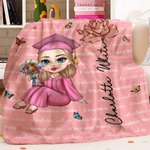 Personalized Cartoon Graduate Birth Flower Soft Throw Blanket with Repeating Names Multicolor Home Decor Birthday Graduation Gift for Women