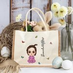 Personalized Cartoon Character Birth Flower Butterfly Jute Tote Bag with Name Travel Accessory Birthday Gift for Family Friends