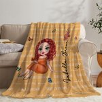 Personalized Cartoon Graduate Birth Flower Soft Throw Blanket with Repeating Names Multicolor Home Decor Birthday Graduation Gift for Women