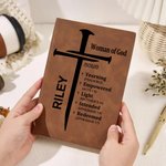 Personalisierte Nagel Kreuz Gottes Bibel Vers A5 Lederabdeckung Notebook mit Namen Kirche Studie Geburtstag religiöses Geschenk für Familie Freunde Christian