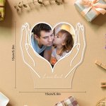 Plaque Acrylique Personnalisée avec Photo Texte Décoration Lumineuse LED Style Cœur dans les Mains Cadeau Fête des Pères Mères pour Famille