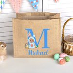 Personalisierte Gesicht Foto Cartoon Bunny Kostüm Jute Tragetasche mit Initialen und Namen Ostereierjagd Zubehör Geburtstag Party Geschenke für Kinder