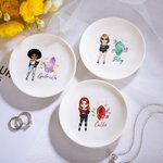 Personalizada de dibujos animados de moda Chica Piedra de nacimiento de cerámica Baratija Joyería Plato con Nombre Cumpleaños Boda Compromiso Regalo para Niñas Mujeres