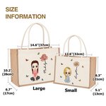 Personalized Cartoon Character Birth Flower Butterfly Jute Tote Bag with Name Travel Accessory Birthday Gift for Family Friends