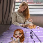 Personalized Cartoon Graduate Birth Flower Soft Throw Blanket with Repeating Names Multicolor Home Decor Birthday Graduation Gift for Women