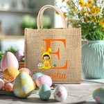 Personalisierte Gesicht Foto Cartoon Bunny Kostüm Jute Tragetasche mit Initialen und Namen Ostereierjagd Zubehör Geburtstag Party Geschenke für Kinder