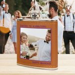 Gepersonaliseerde roestvrij staal 6oz lederen foto whiskyfles met tekst bruiloft Gunsten verjaardag Gift voor bruidegomsmannen likeur liefhebbers