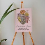 Personalisierte Geburtsblumen Strauß Familie Leinwandgemälde mit Namen und Text Muttertag Geburtstag Geschenk für Mama Oma