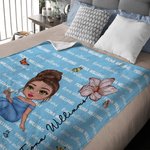 Personalized Cartoon Graduate Birth Flower Soft Throw Blanket with Repeating Names Multicolor Home Decor Birthday Graduation Gift for Women
