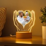 Plaque Acrylique Personnalisée avec Photo Texte Décoration Lumineuse LED Style Cœur dans les Mains Cadeau Fête des Pères Mères pour Famille