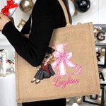 Personalisierte Cartoon Graduation Girl Pink Bow wiederverwendbare Jute Tasche mit Namen Tote Bag Graduierung Geburtstag Geschenk für Mädchen Freunde