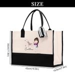 Personalised Zodiac Birth Flower Cartoon Character Black and White Large Canvas Tote Bag with Name Birthday Wedding Gift for Women