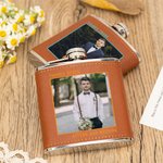 Gepersonaliseerde roestvrij staal 6oz lederen foto whiskyfles met tekst bruiloft Gunsten verjaardag Gift voor bruidegomsmannen likeur liefhebbers
