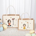 Personalized Cartoon Character Birth Flower Butterfly Jute Tote Bag with Name Travel Accessory Birthday Gift for Family Friends