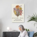 Personalisierte Geburtsblumen Strauß Familie Leinwandgemälde mit Namen und Text Muttertag Geburtstag Geschenk für Mama Oma