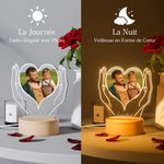Plaque Acrylique Personnalisée avec Photo Texte Décoration Lumineuse LED Style Cœur dans les Mains Cadeau Fête des Pères Mères pour Famille