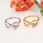 Gepersonaliseerde Engelvleugel Oneindigheid Ring met Hart Geboortesteen en Gegraveerde Tekst Verjaardag Jubileum Cadeau voor Haar