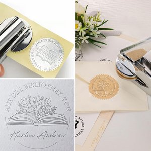 Personalisierter Name Prägestempel mit AUS DER BIBLIOTHEK VON EX LIBRIS Buchpräger Weihnachten Geburtstag Geschenk für Buchliebhaber Buchclub