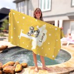 Asciugamano da spiaggia multicolore oversize personalizzato con animali iniziale e nome ad asciugatura rapida regalo di compleanno per bambini