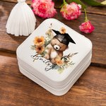 Henkilökohtainen sarjakuva Valmistuminen Hattu Bear Floral Kannettava nahka Travel korut laatikko nimi syntymäpäivä valmistumisen lahja naisille valmistuneet