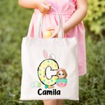 Personliga påskägg tecknad karaktär kanin öron initialt namn canvas tote väska påsk fest gynna gåva för pojkar flickor