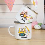 Personalisierte Ostern Cartoon Charakter Bagger 11oz Emaille Becher mit Namen Ostern Party Geschenk für Jungen Mädchen