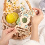 Personalized Cute Bow Bunny Wooden Easter Money Chocolate Holder Ornament with Engraved Name Holiday Basket Stuffers Birthday Gift for Kids