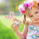 Personalized Cute Bow Bunny Wooden Easter Money Chocolate Holder Ornament with Engraved Name Holiday Basket Stuffers Birthday Gift for Kids