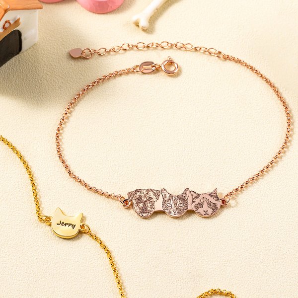 Bracciale personalizzato con incisione di 1-6 ritratti di animali domestici e nomi, delicato, per cani, gatti e mamme, regalo di compleanno e souvenir per le donne che amano gli animali.