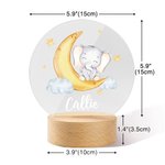 Personlig Moon Elephant Name LED-nattlampa med träbas Barnkammardekor Födelsedag Mors dag Baby Shower Present till mamma barn